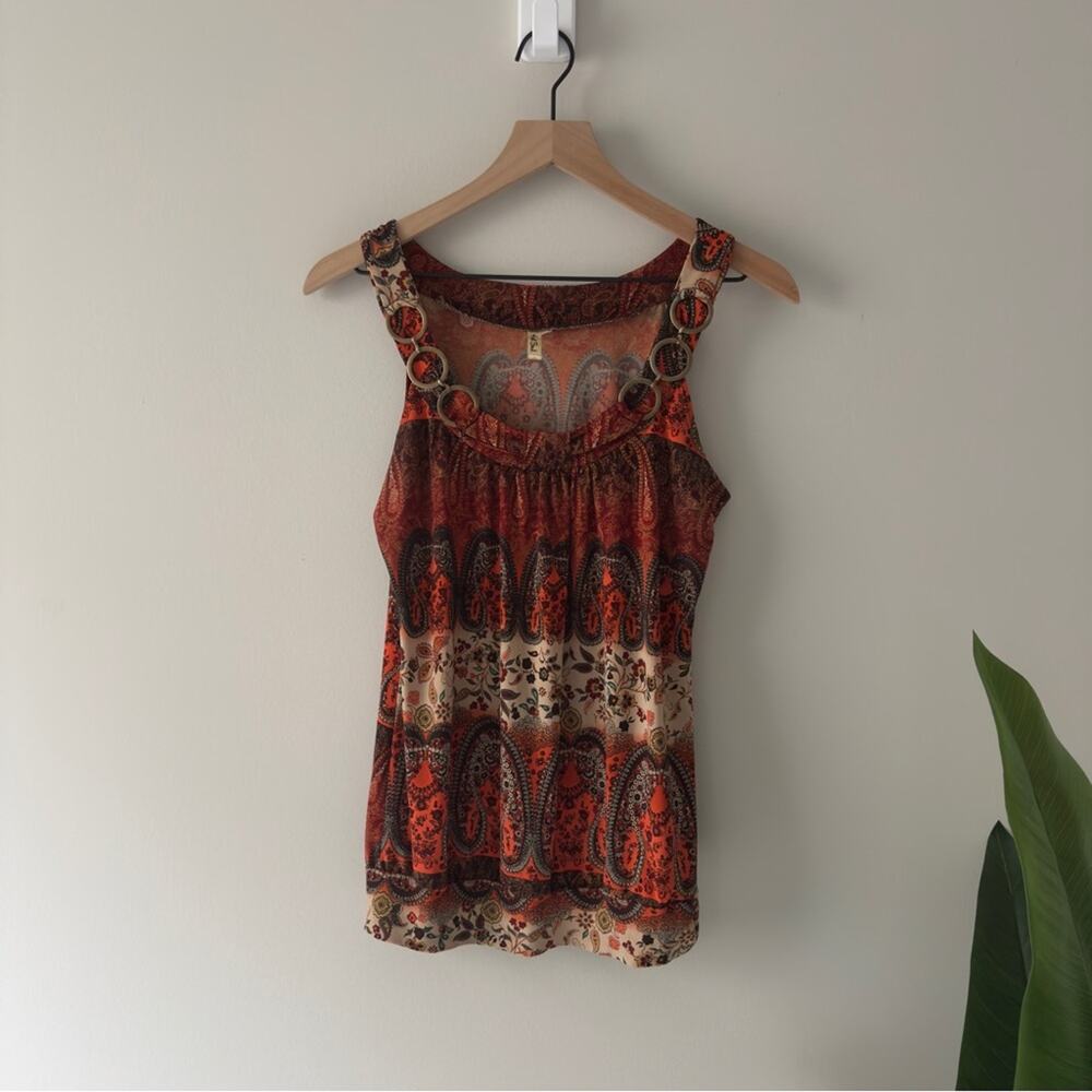 Y2K Heart Souls Paisley Print Sleeveless Top Sleeveless Tank Floral Banded Waist - Picture 10 of 10